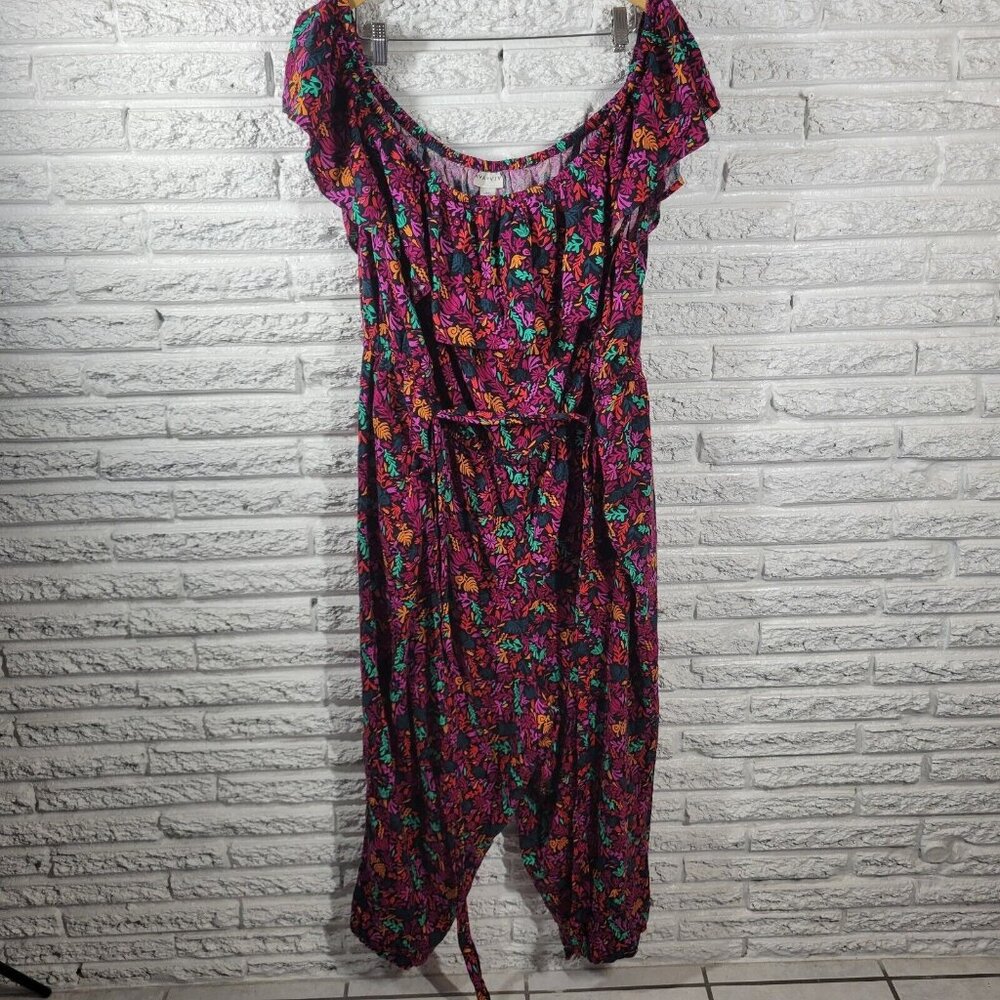 Ava & Viv Jumpsuit 4X Plus Womens Blue Ruffle Off Shoulder Linen Blend SWE19E
